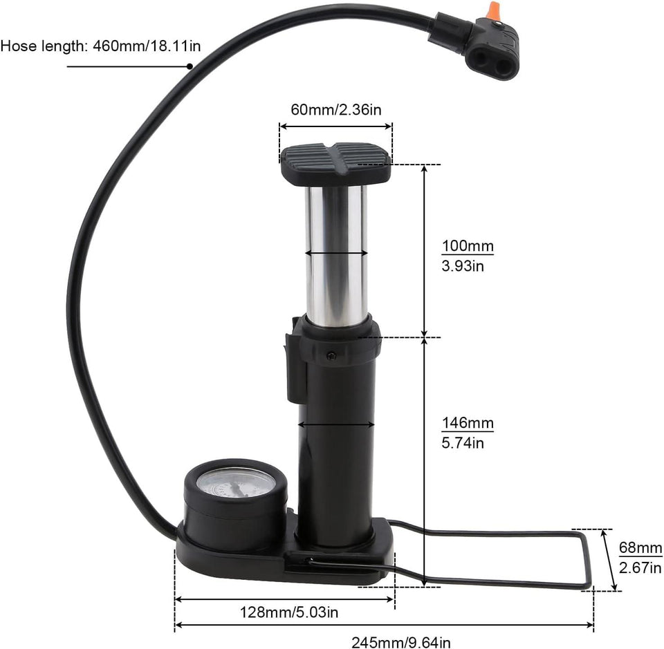 High Pressure Foot Air Pump with Gauge Heavy-Duty Foot Bike Pump for Bicycle Ball Scooter Car Inflatable Toys Mini Pump