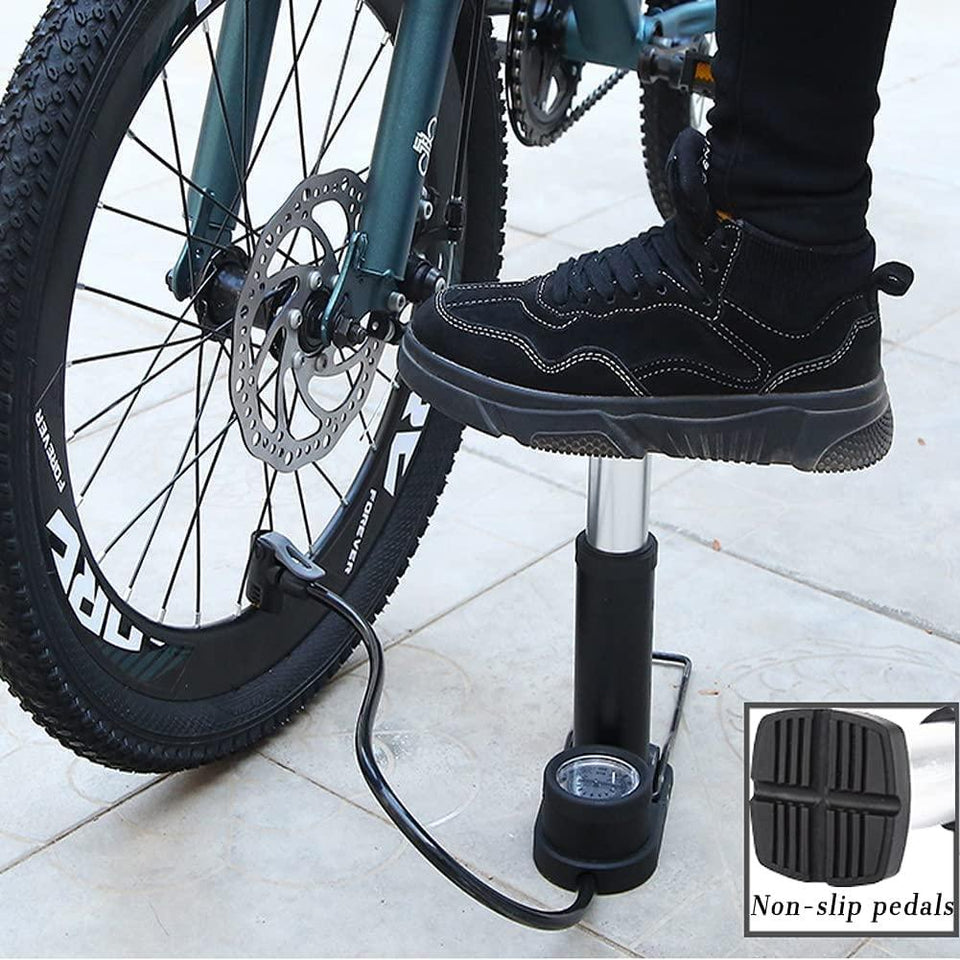 High Pressure Foot Air Pump with Gauge Heavy-Duty Foot Bike Pump for Bicycle Ball Scooter Car Inflatable Toys Mini Pump